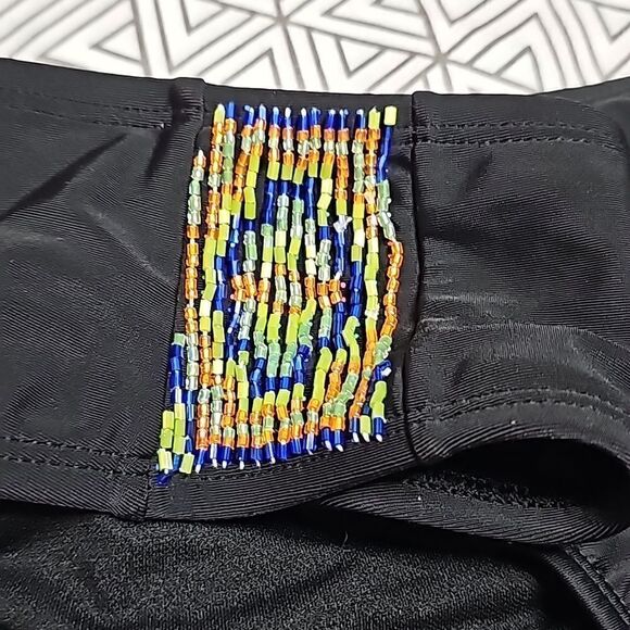 NWT Hobie XL Beaded Scrunch butt hipster cheeky bikini bottoms black - Picture 2 of 7